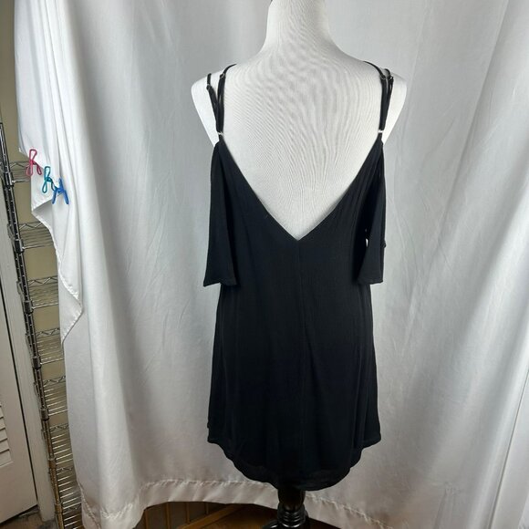 NEW Lulus Afterglow Strappy‎ Cold Shoulder Shift Dress Women Large Black Mini - Picture 11 of 15